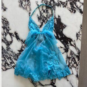 Frederick's of Hollywood Blue Sheer Babydoll Chemise Slip Size S.